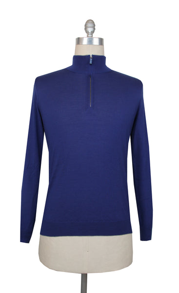 $625 Svevo Parma Blue Wool Mock Turtleneck Sweater - (SV419256) - Parent