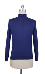 $625 Svevo Parma Blue Wool Mock Turtleneck Sweater - (SV419256) - Parent