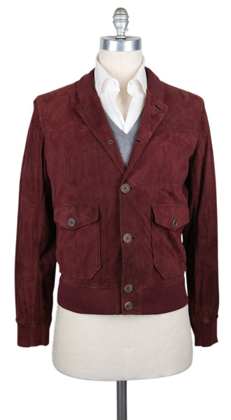 Brunello Cucinelli Burgundy Red Leather Jacket - (BC929177) - Parent