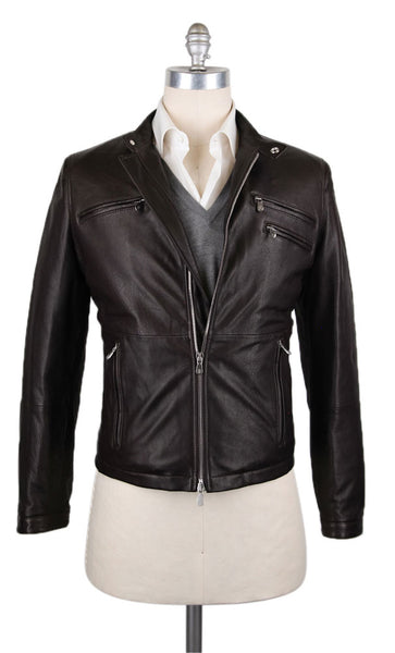 $5730 Brunello Cucinelli Dark Brown Leather Jacket - (BC314261) - Parent