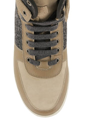 Brunello Cucinelli Beige Mixed Material High Top Sneakers - (507) - Parent