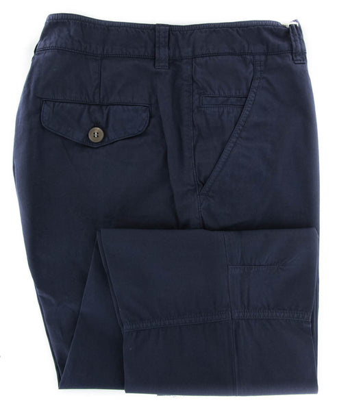 $595 Brunello Cucinelli Navy Blue Solid Cotton Pants - Slim - (BC48255) - Parent