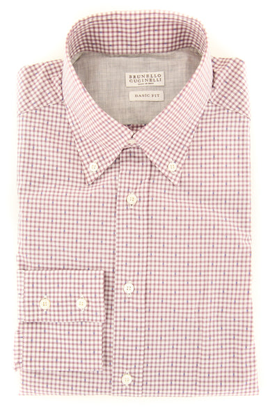 Brunello Cucinelli Burgundy Red Micro-Check Shirt Full (MGBURGC37) - Parent