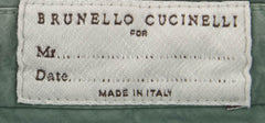 $595 Brunello Cucinelli Green Solid Cotton Pants - Slim - (BC121264) - Parent