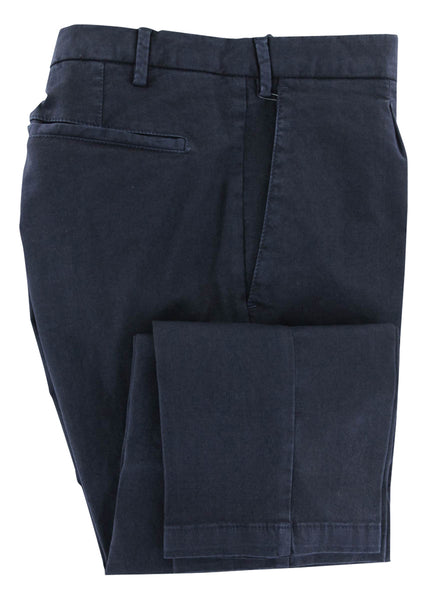 Barba Napoli Dark Blue Solid Cotton Blend Pants - Slim - (421) - Parent