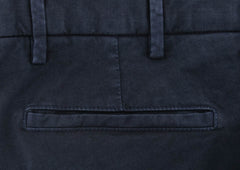 Barba Napoli Dark Blue Solid Cotton Blend Pants - Slim - (421) - Parent