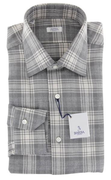 Barba Napoli Gray Plaid Cotton Shirt - Slim - (811) - Parent
