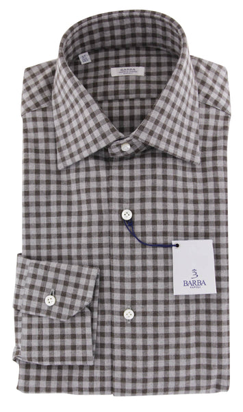 Barba Napoli Brown Plaid Cotton Shirt - Slim - (807) - Parent