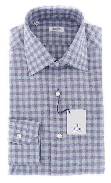 Barba Napoli Light Blue Check Cotton Shirt - Slim - (854) - Parent