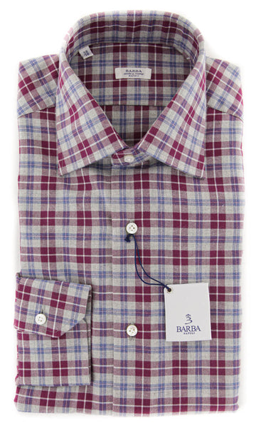 Barba Napoli Gray Plaid Cotton Shirt - Slim - (822) - Parent