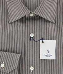 New $325 Barba Napoli Brown Striped Shirt - Slim - 15/38 - (D2U10T310719)