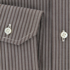 New $325 Barba Napoli Brown Striped Shirt - Slim - 15/38 - (D2U10T310719)