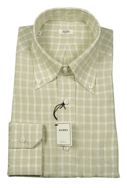 Barba Napoli Beige Check Linen Shirt - Slim - (BN2489) - Parent