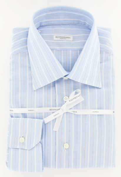 New Buonamassa Napoli Light Blue Cotton Linen Shirt 17/43