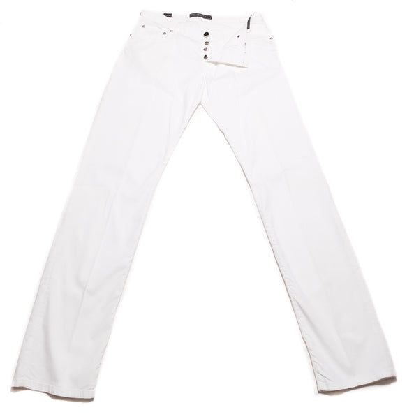 Cesare Attolini White Solid Cotton Blend Pants - Slim - (1075) - Parent