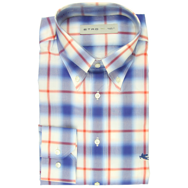 Etro Blue Window Pane Cotton Shirt - Extra Slim - (L1) - Parent