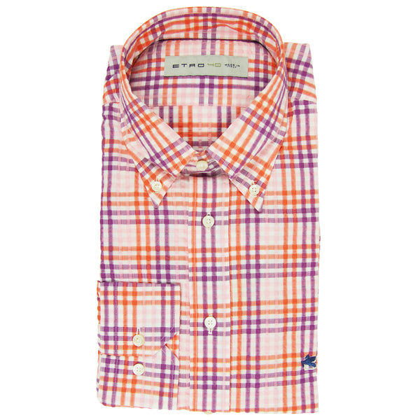 Etro Pink Check Cotton Seersucker Shirt - Extra Slim - (LY) - Parent