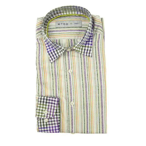 Etro Green Striped Cotton Shirt - Extra Slim - (MO) - Parent
