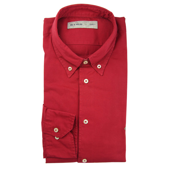 Etro Red Solid Cotton Shirt - Slim - (MQ) - Parent