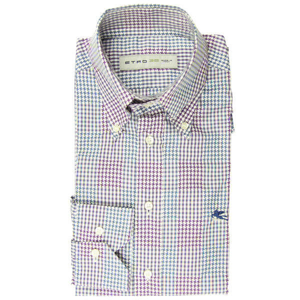 Etro Purple Houndstooth Cotton Shirt - Slim - (GN) - Parent
