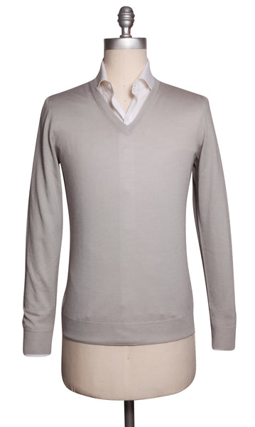 Fiori Di Lusso Light Gray Cashmere Blend V-Neck Sweater - (1815) - Parent