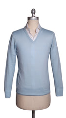 Fiori Di Lusso Light Blue Solid Cotton V Neck - Large/52 (1803)