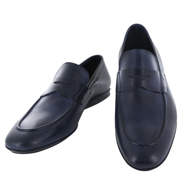 Fiori Di Lusso Navy Blue Leather Penny Loafers - US Width D- (6D) - Parent