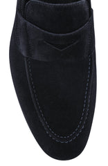 Fiori Di Lusso Dark Blue Suede Penny Loafers -US Width D (6G) - Parent