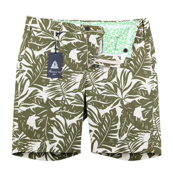 Finamore Napoli Olive Green Palm Leaf Bermuda Shorts - Slim - (ED) - Parent
