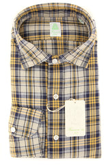 Finamore Napoli Yellow Plaid Shirt - Extra Slim - 16.5/42 - (FN830174)
