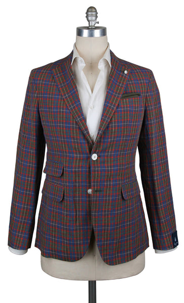 Finamore Napoli Blue Linen Plaid Sportcoat - (GID88001002) - Parent
