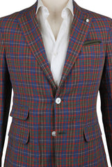 Finamore Napoli Blue Linen Plaid Sportcoat - (GID88001002) - Parent