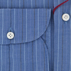 Finamore Napoli Blue Striped Cotton Shirt - Extra Slim - (X7) - Parent