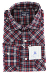 Finamore Napoli Red Plaid Shirt - Slim - (LEN1174LUPZ) - Parent