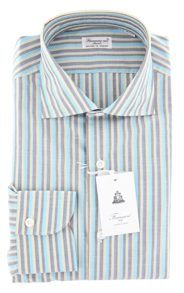 Finamore Napoli Blue Striped Cotton Shirt - Slim - (FZ) - Parent