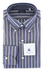 Finamore Napoli Navy Blue Striped Shirt - Slim - 15.5/39 - (2018030132)