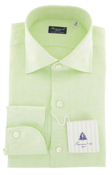 Finamore Napoli Light Green Solid Linen Shirt - Slim - (908) - Parent