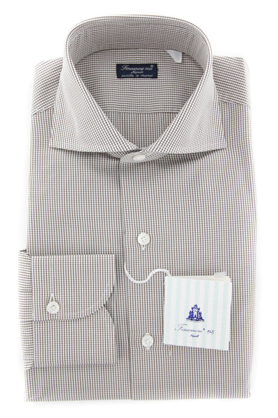 Finamore Napoli Brown Micro-Check Cotton Shirt - Slim - (YO) - Parent