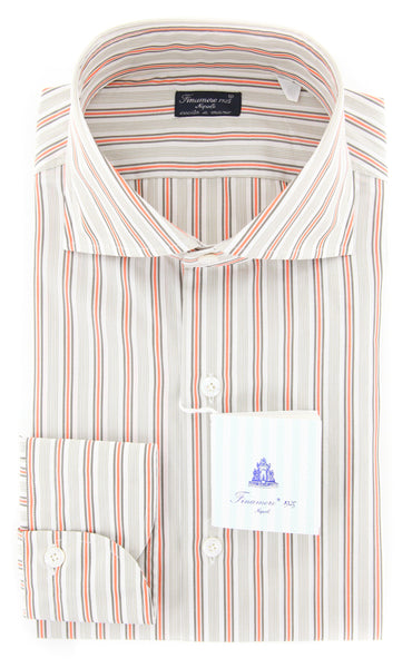 Finamore Napoli Orange Striped Shirt - Slim - (2018031427) - Parent