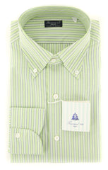 Finamore Napoli Light Green Striped Shirt - Slim - 15.5/39-(2018030126)