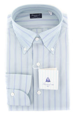 Finamore Napoli Light Blue Striped Shirt - Slim -15.75/40-(2018030130)