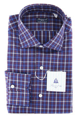 Finamore Napoli Dark Blue Plaid Shirt - Slim - 16.5/42 - (FN825178)