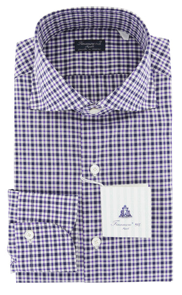 Finamore Napoli Purple Check Cotton Shirt - Slim - (741) - Parent