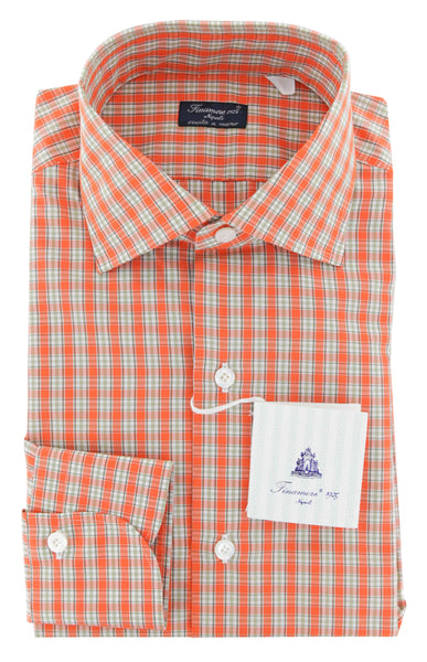 Finamore Napoli Orange Check Cotton Shirt - Slim - (739) - Parent