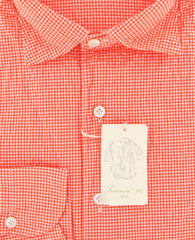 Finamore Napoli Orange Check Shirt - Extra Slim - L/L - (26SEN01165604)