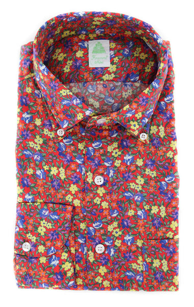 Finamore Napoli Red Floral Shirt - Extra Slim - 16/41 - (27SENDANDY)