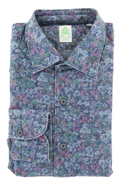 Finamore Napoli Blue Floral Denim Shirt - Extra Slim - (PL) - Parent