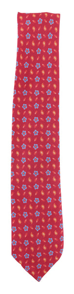 Finamore Napoli Red Floral Silk Tie - 3.25" x 58" - (9H)