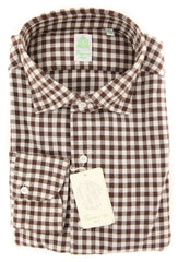 Finamore Napoli Brown Check Shirt - Extra Slim - 16/41 - (2018022723)