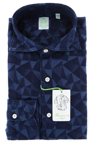 Finamore Napoli Navy Blue Fancy Shirt - Extra Slim - (201803132) - Parent